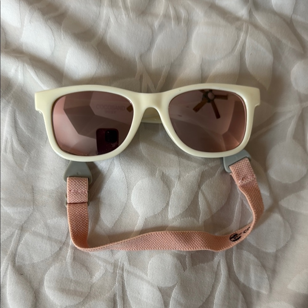 Kids Cream Sunglasses with Pink Strap